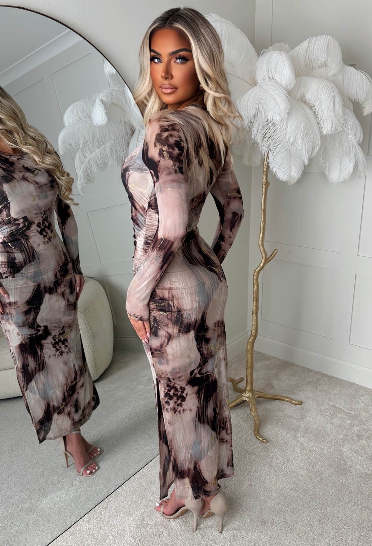 Marble Dreaming Beige Marble Midi Dress