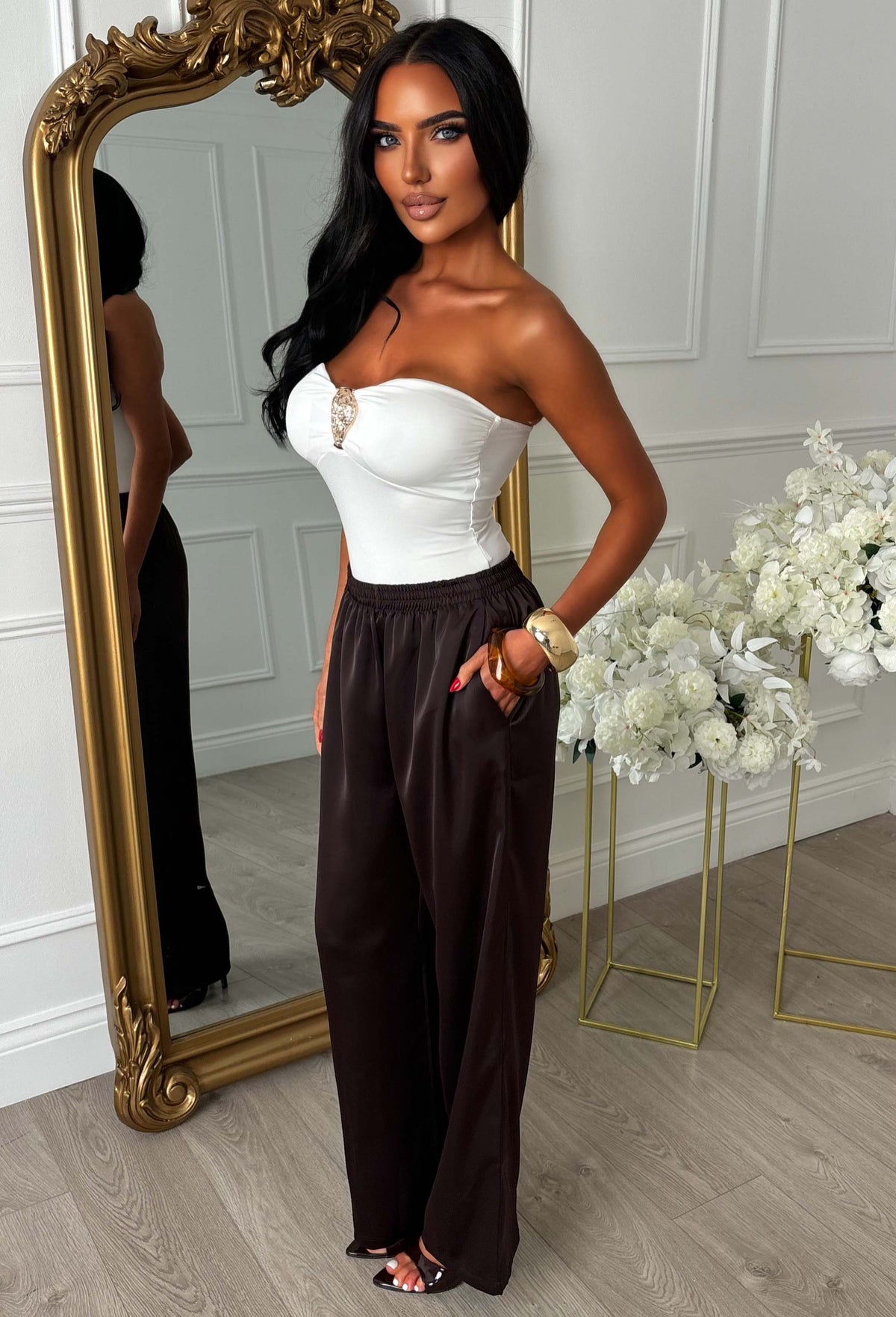 Satin Satisfaction Brown Elasticated Drawstring Trouser