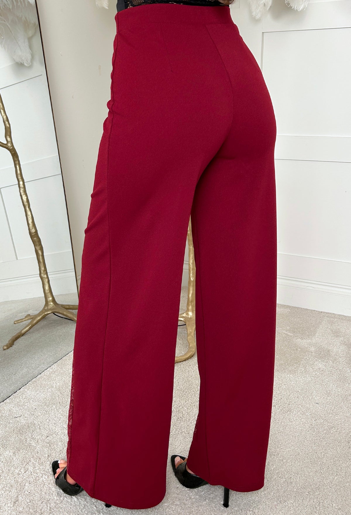 All Good Things Burgundy Lace Cut Out Crepe Trousers