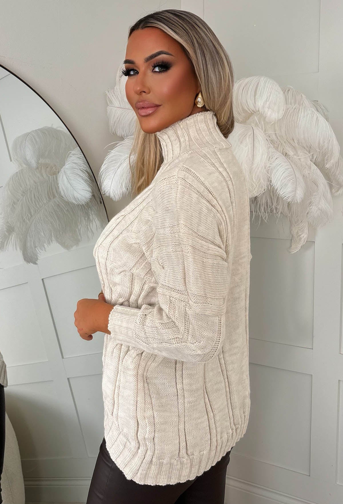 Autumn Chic Beige Oversized Cable Knit Jumper