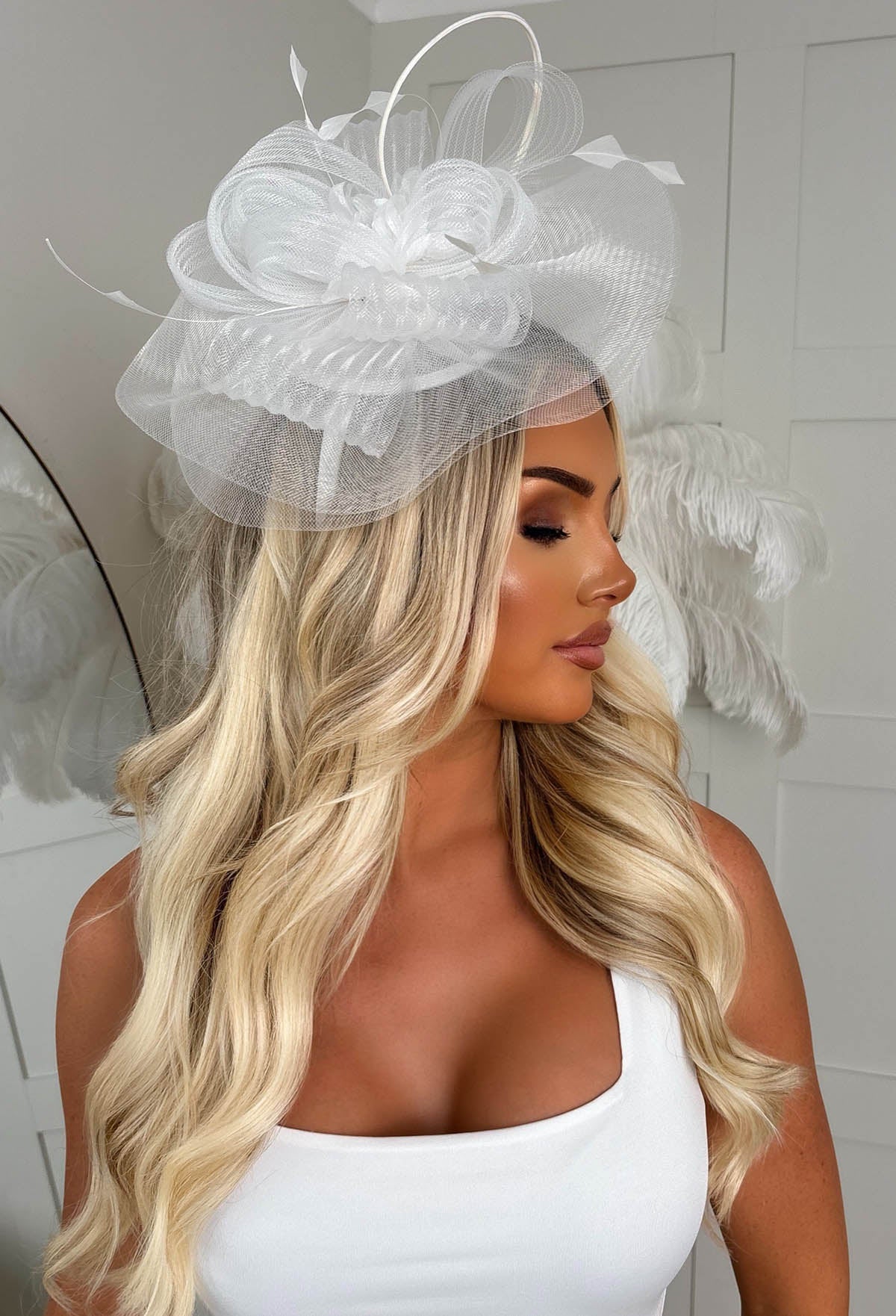 Glamour Forever White Mesh Veil Fascinator