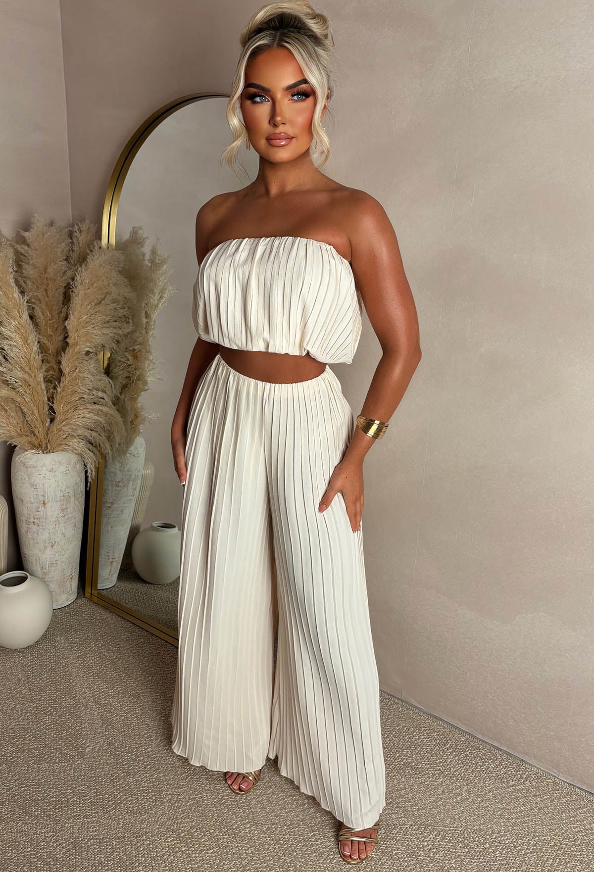 Hearts Delight Cream Plisse Trouser Co-Ord