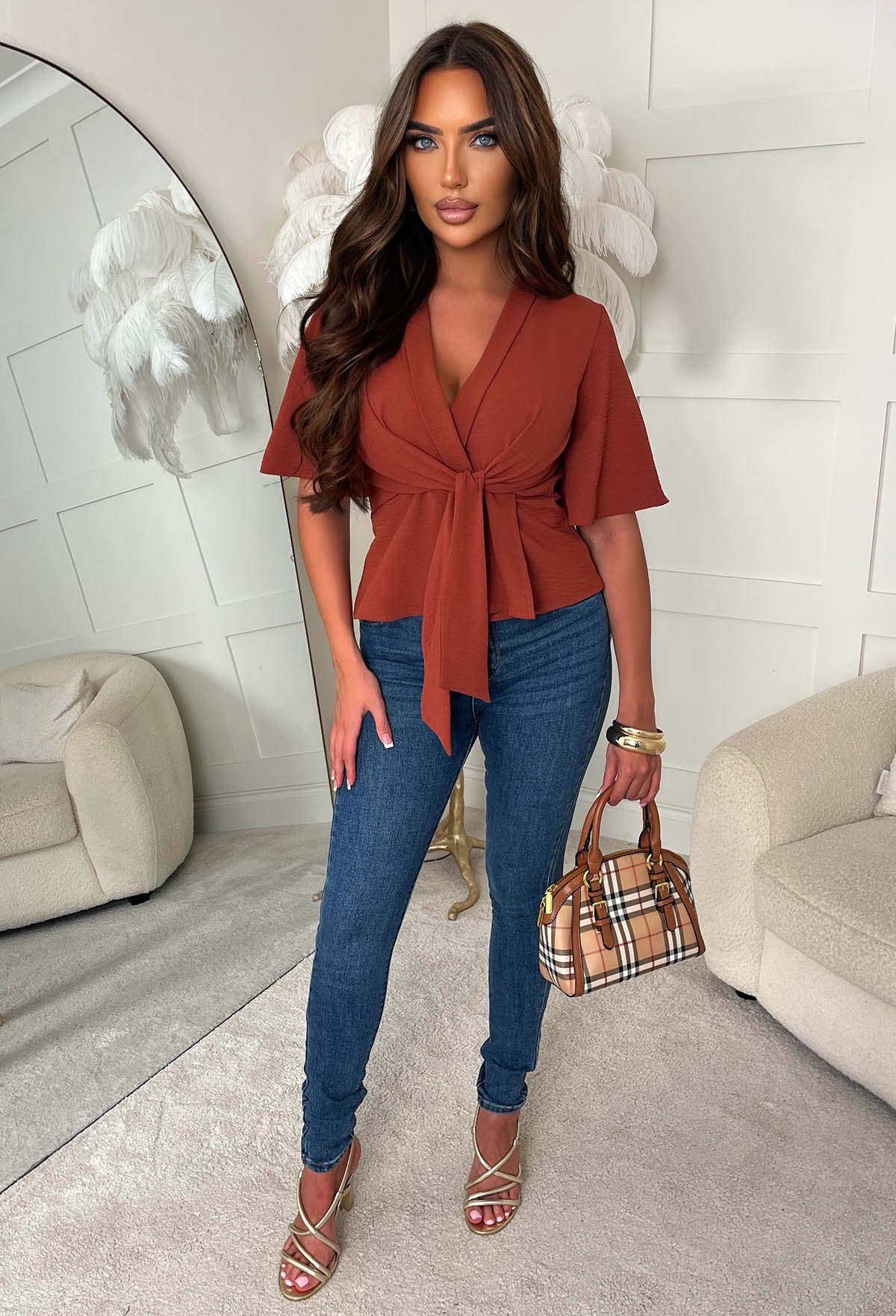 Knot Yours Terracotta Knot Front Short Sleeve Top
