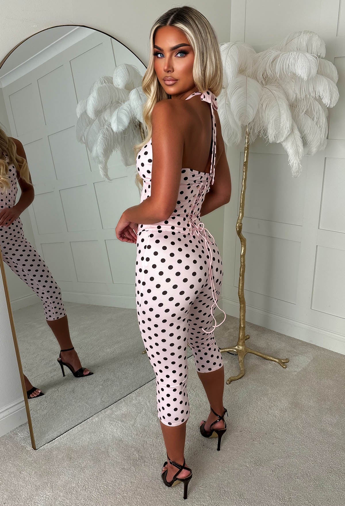 Lady Lady Pink Polka Dot Top, Corset & Capri Pant Co-Ord Set