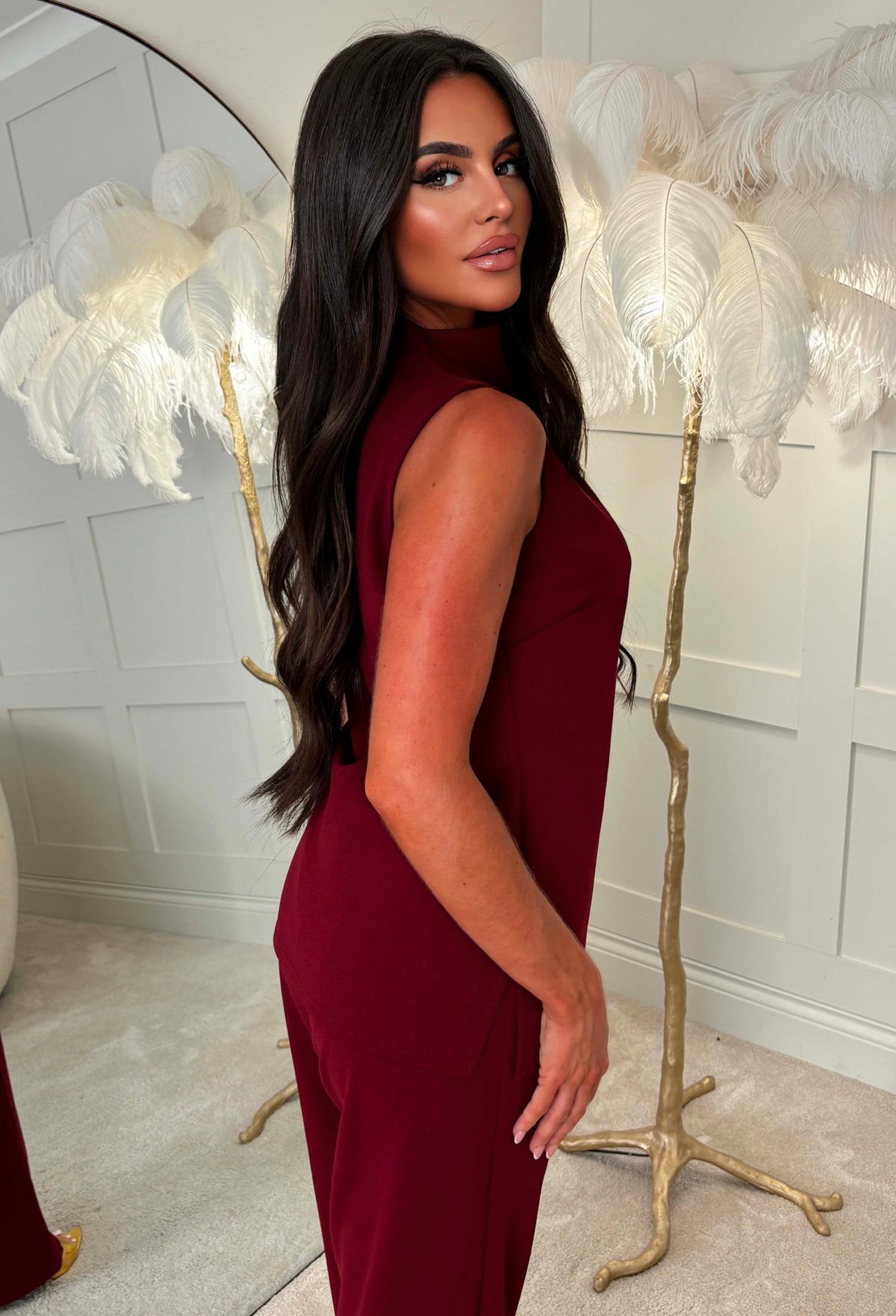 Layers Of Grace Burgundy High Neck Ruched Top