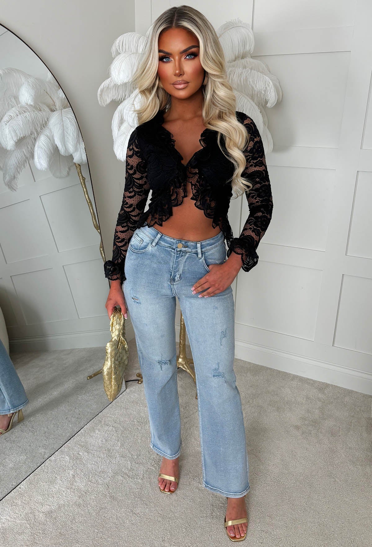 Naughty Noir Black Lace Frill Lined Top