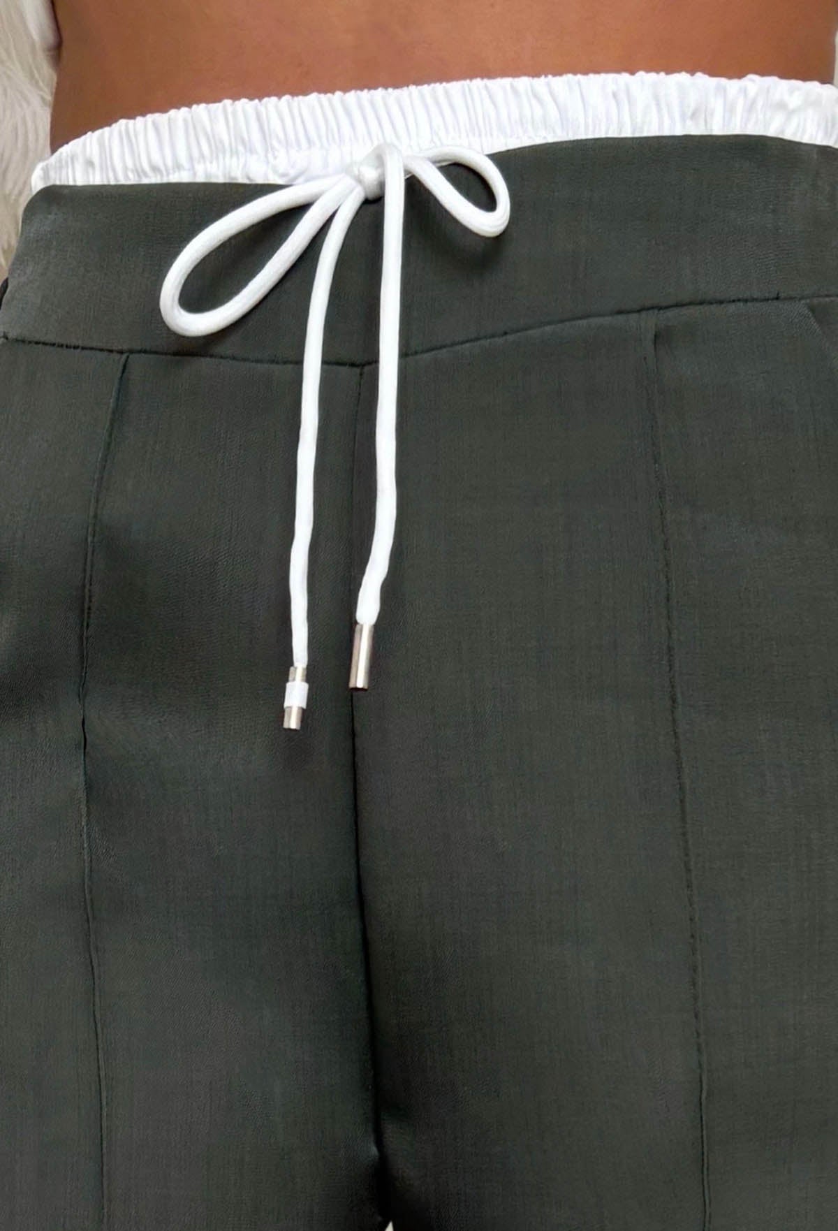 One Step More Khaki Contrast Waistband Trousers