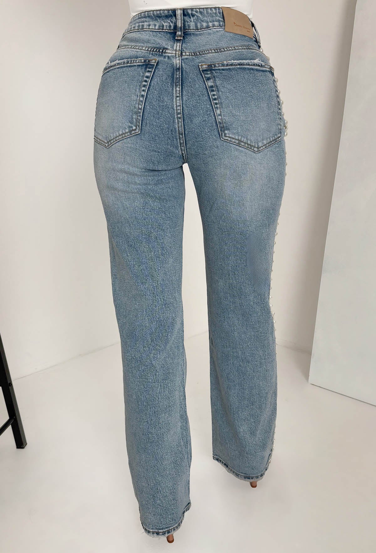 Pearl Divine Mid Wash Stretch Pearl Detail Jeans