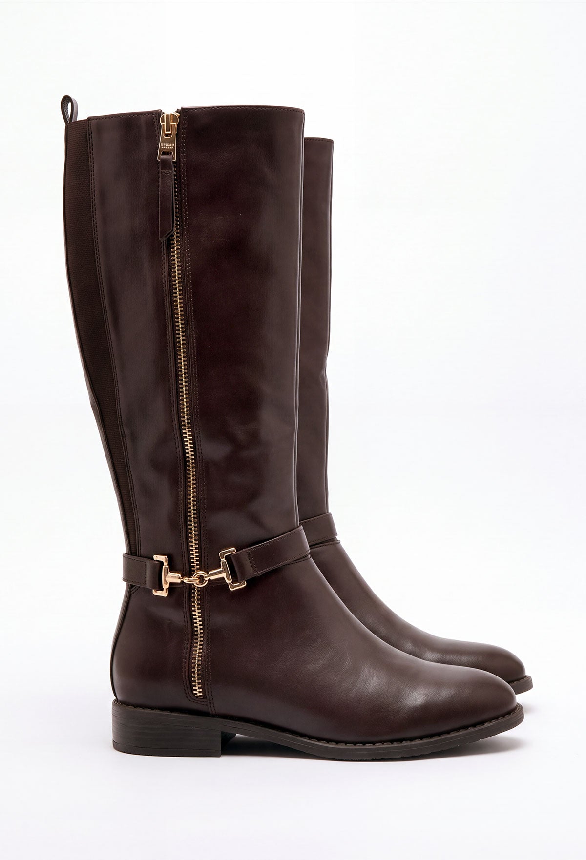 Riding Solo Brown Faux Leather Gold Trim Riding Boot