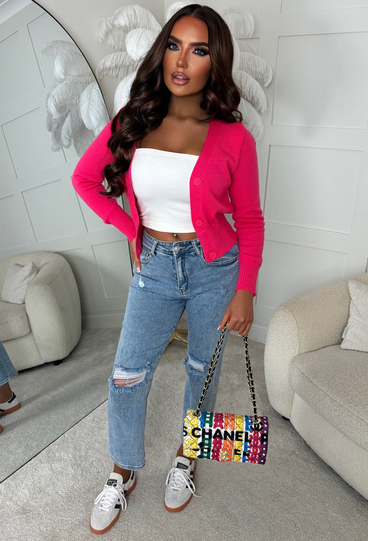 Sweetheart Secrets Hot Pink Buttoned Knitted Cardigan