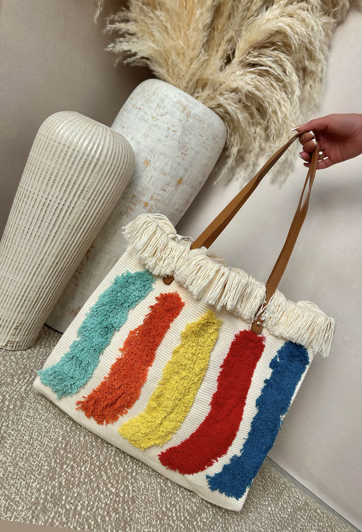 Take Me To Tropez Cream Beach Tote Bag