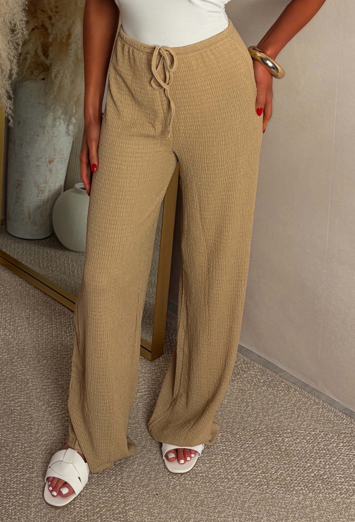 Wait For It Beige Elasticated Drawstring Trousers
