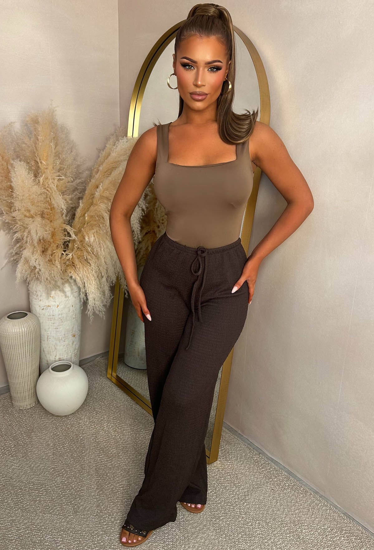 Wait For It Brown Elasticated Drawstring Trousers