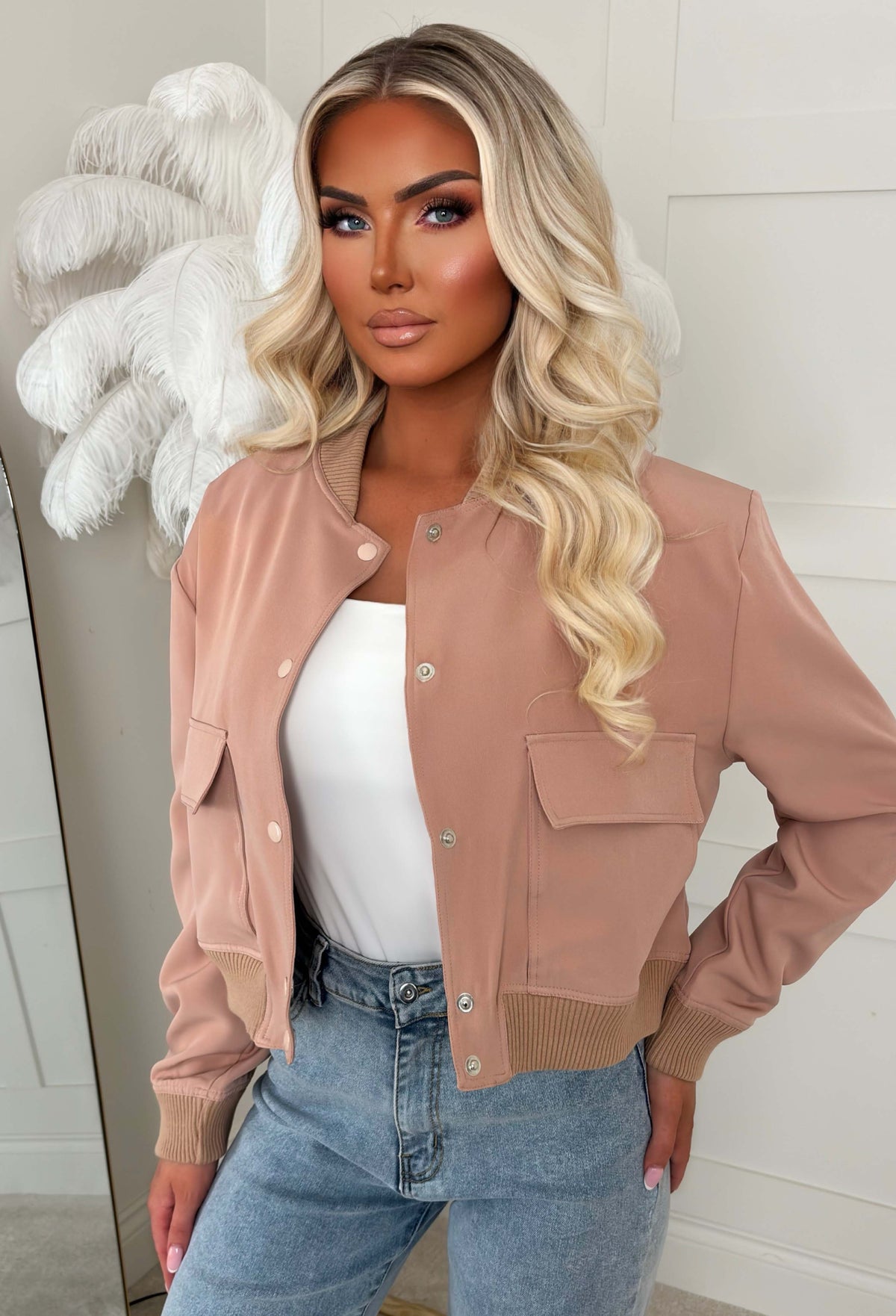 Essential Icon Pink Cropped Bomber Jacket