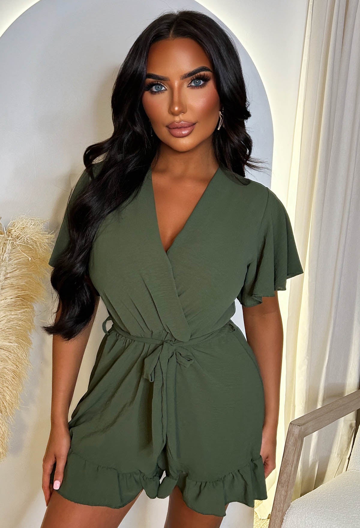 Knot Your Average Khaki Frill Detail Playsuit