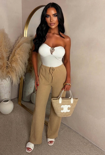 Wait For It Beige Elasticated Drawstring Trousers