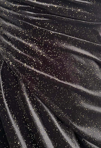 Love In Luxury Black Ruched Side Foil Print Velvet Midi Dress