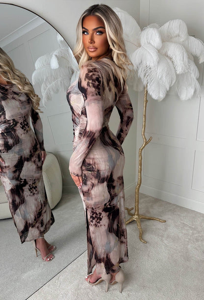 Marble Dreaming Beige Marble Midi Dress