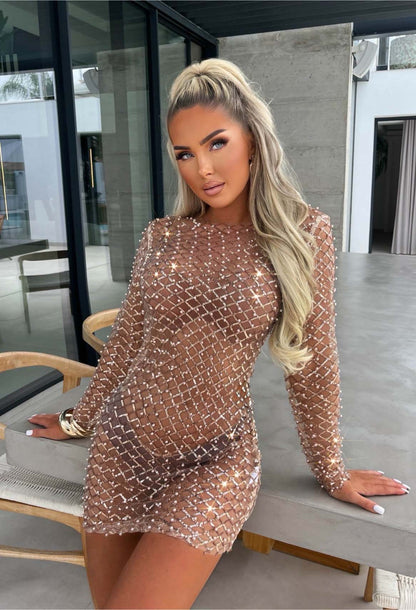 New It Girl Rose Gold Sequin Mini Cover Up Dress