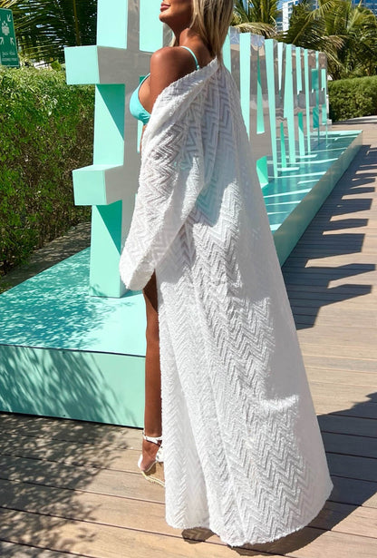 Summer Spotlight White Zig Zag Open Front Kimono