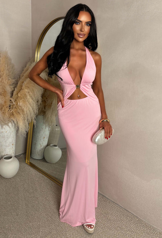 Sapphire Nights Pink Cut Out Maxi Dress