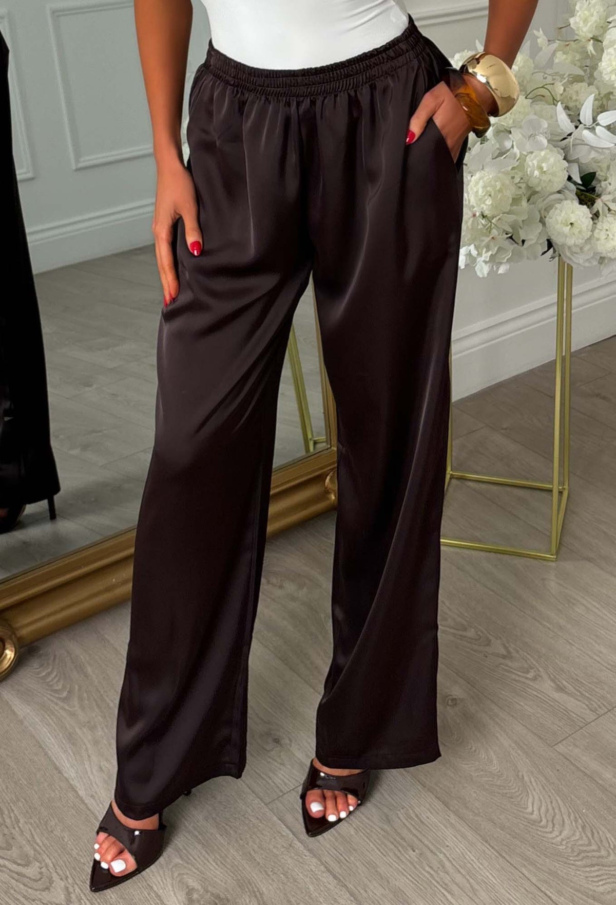 Satin Satisfaction Brown Elasticated Drawstring Trouser
