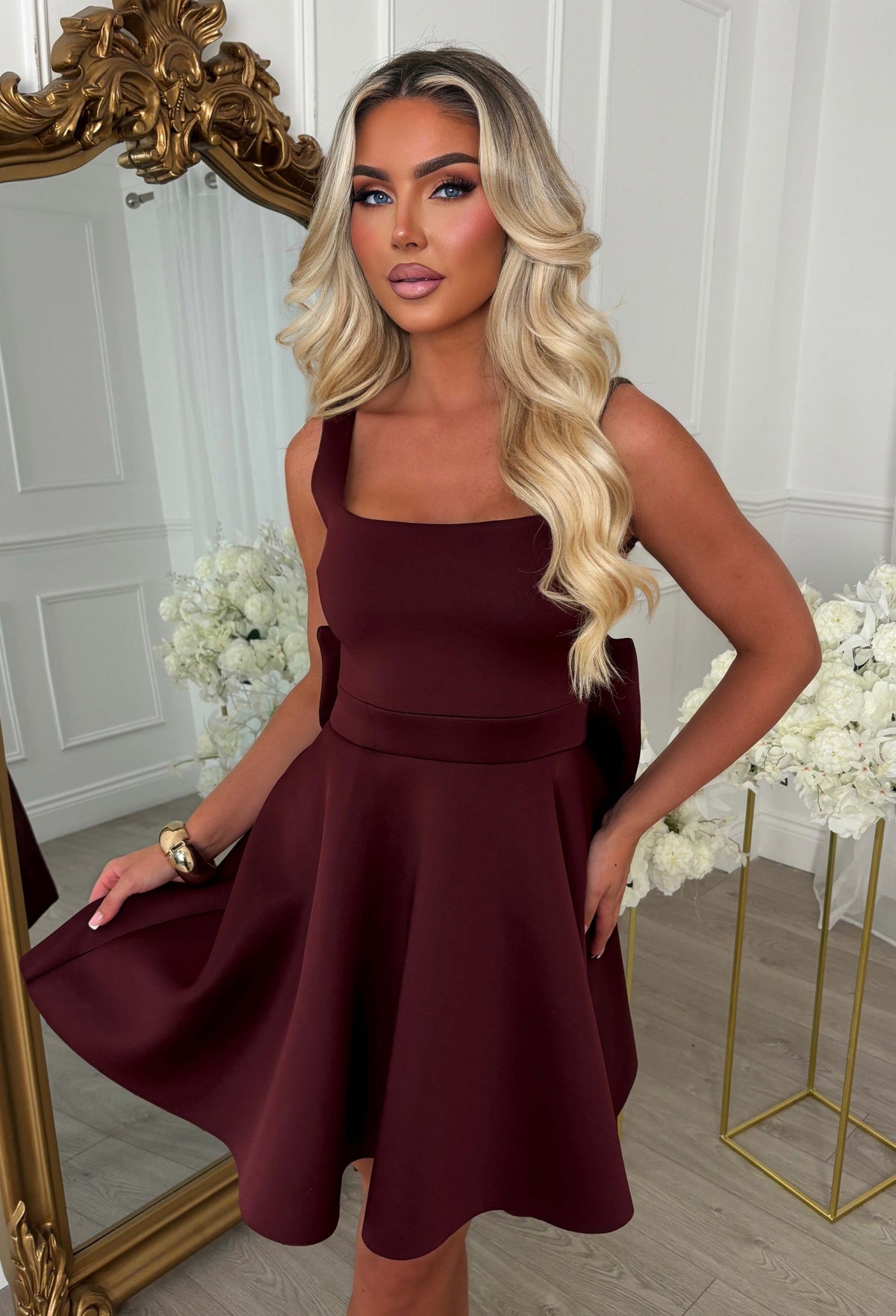 Adore Me More Burgundy Bow Back Mini Dress