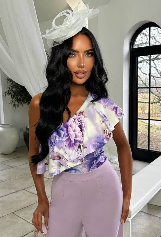 Always Frilled Lilac Asymmetric Ruffle Bodysuit