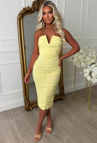 Angel Darling Lemon Ruched Front Bandeau Mesh Dress
