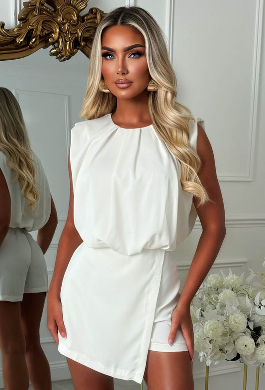 Babe Energy White Wrap Front Sleeveless Skort Playsuit