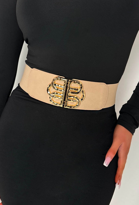 Babe Magnet Tan Gold Buckle Elasticated Belt
