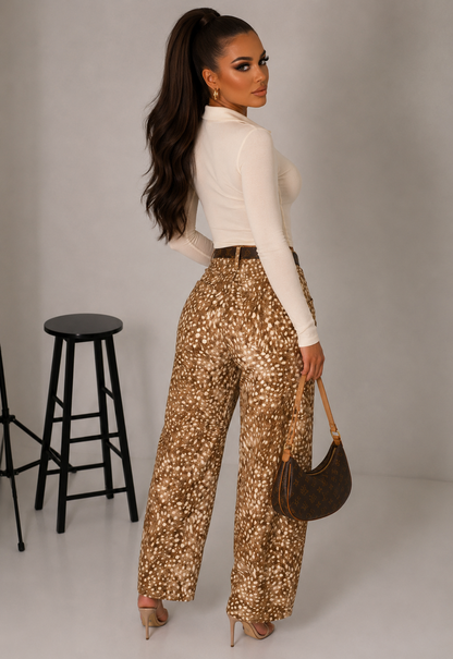 Bambi Brown Animal Printed Barrel Jeans