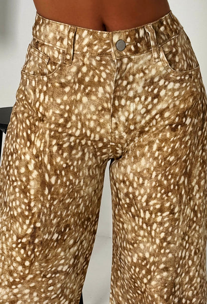 Bambi Brown Animal Printed Barrel Jeans