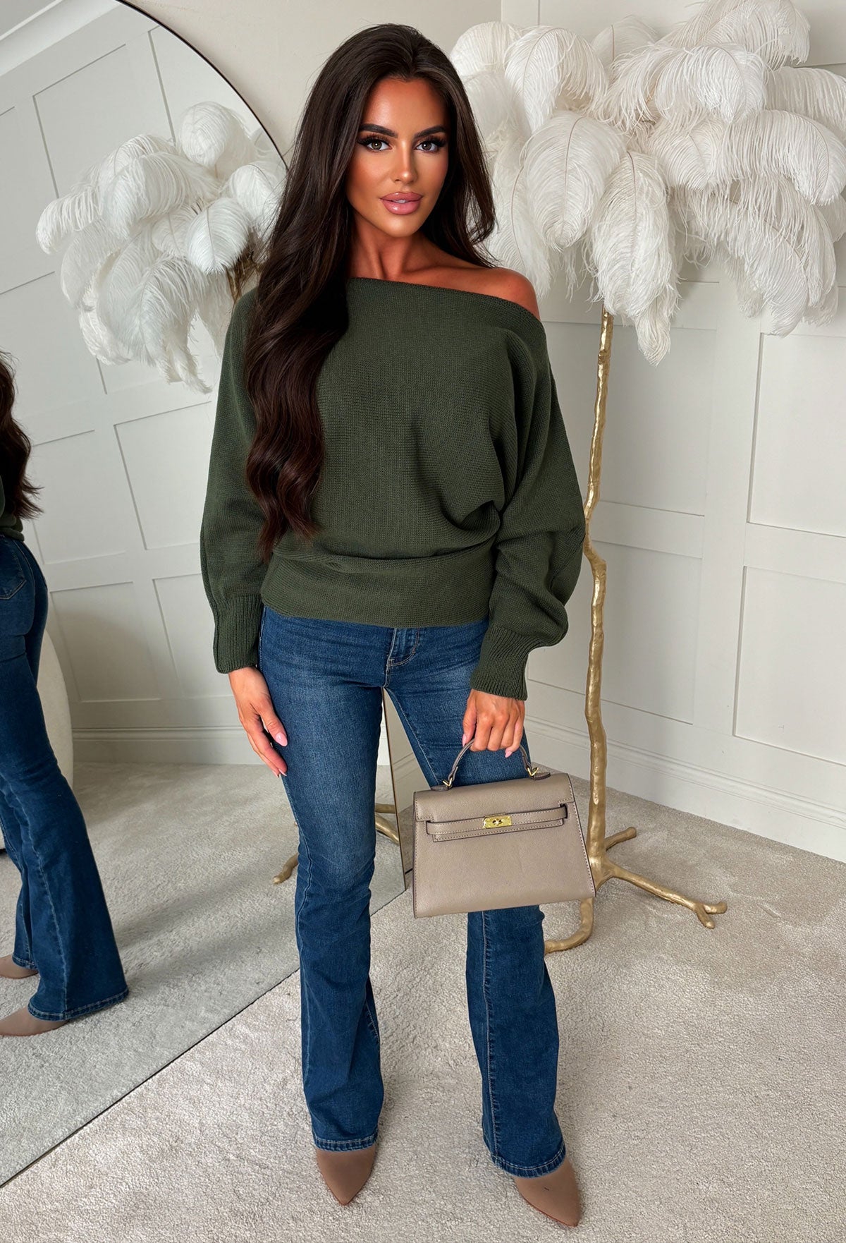 Barely Blush Khaki Ultra Soft Off The Shoulder Jumper