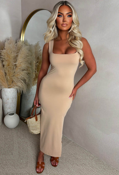 Basically Be Mine Mocha Square Neck Bodycon Dress