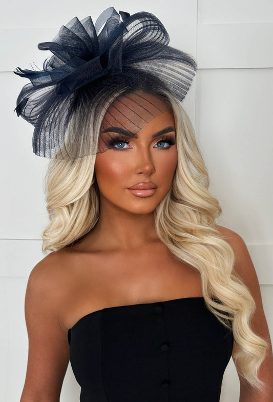 Blooming Romance Navy Net Floral Detail Fascinator