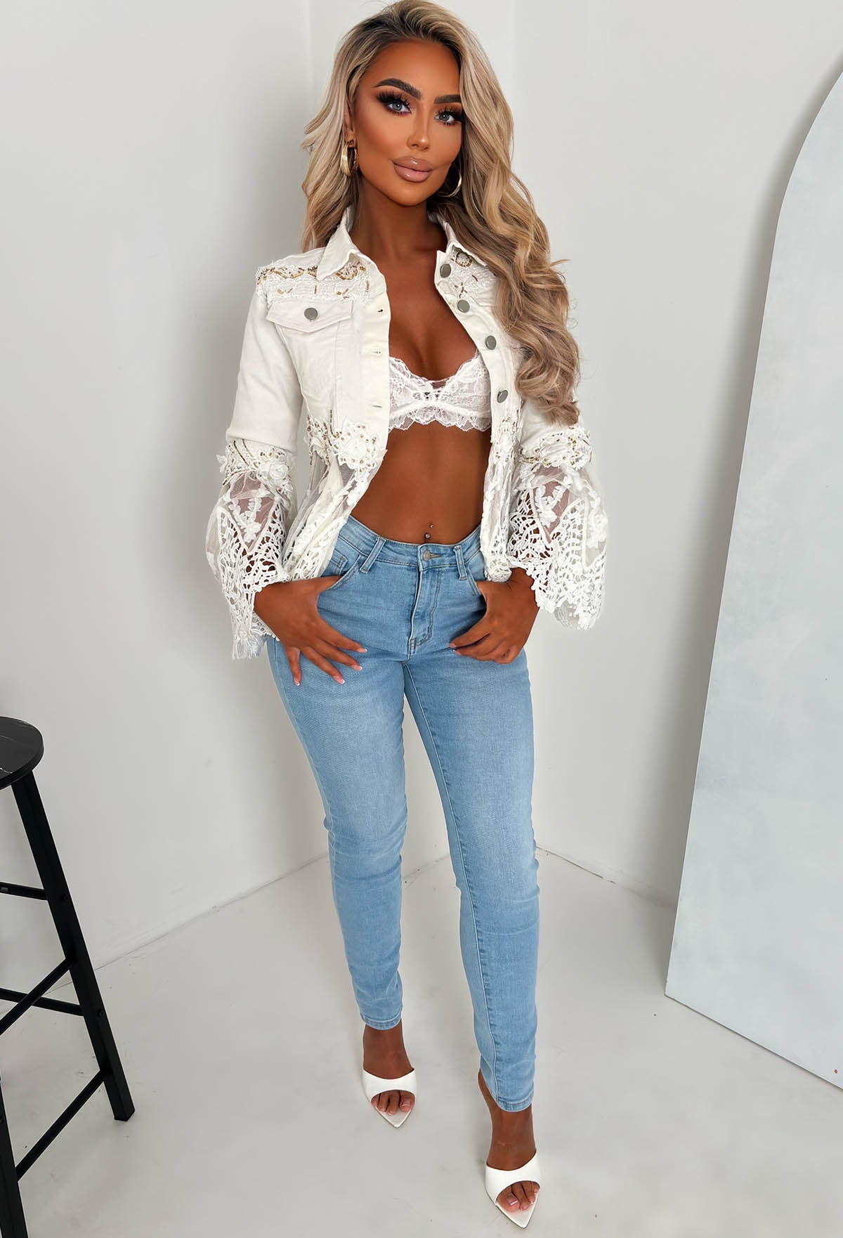 Boho Revival White Lace & Denim Jacket