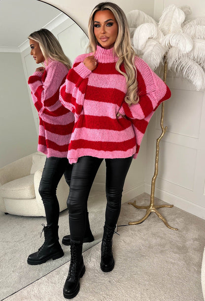 Bold Is Beautiful Red Knitted Wide Stripe Jumper