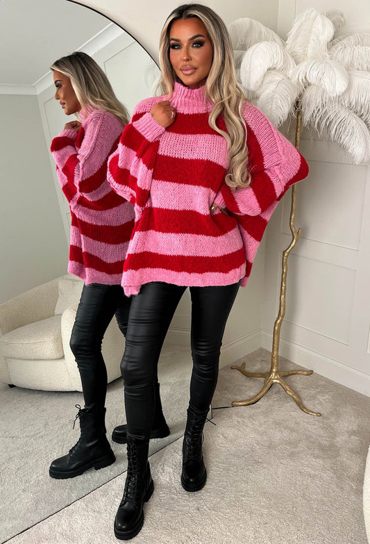 Bold Is Beautiful Red Knitted Wide Stripe Jumper