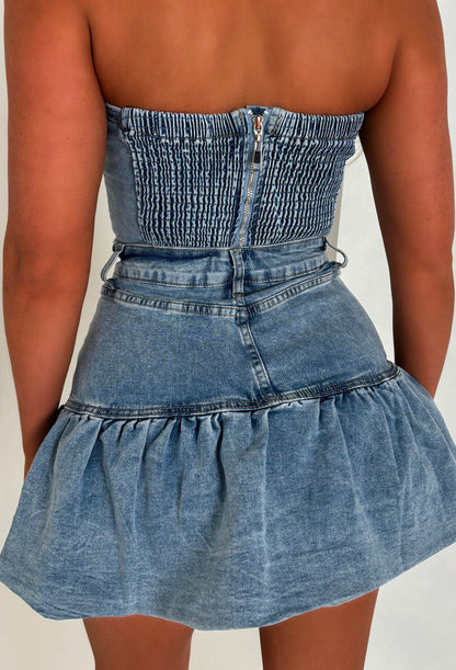 Bow Luxe Mid Wash Stretch Denim Bow Co-ord Set