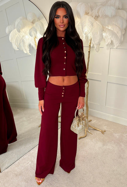 Catch My Love Burgundy Button Down Straight Leg Trousers