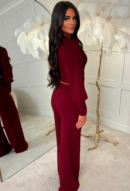 Catch My Love Burgundy Button Down Straight Leg Trousers