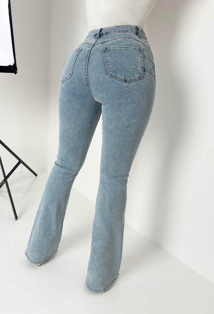 Christiane Light Wash Stretch Push Up Flared Jeans