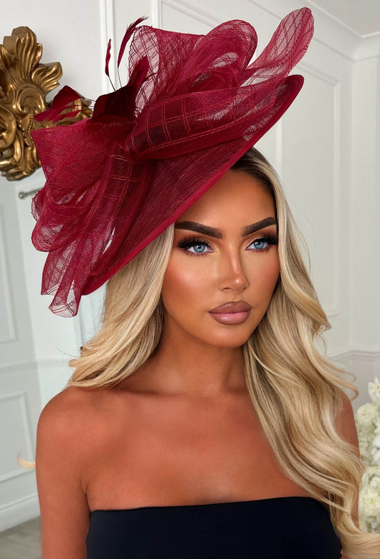 Cosmo Chic Wine Floral Bow Detail Fascinator