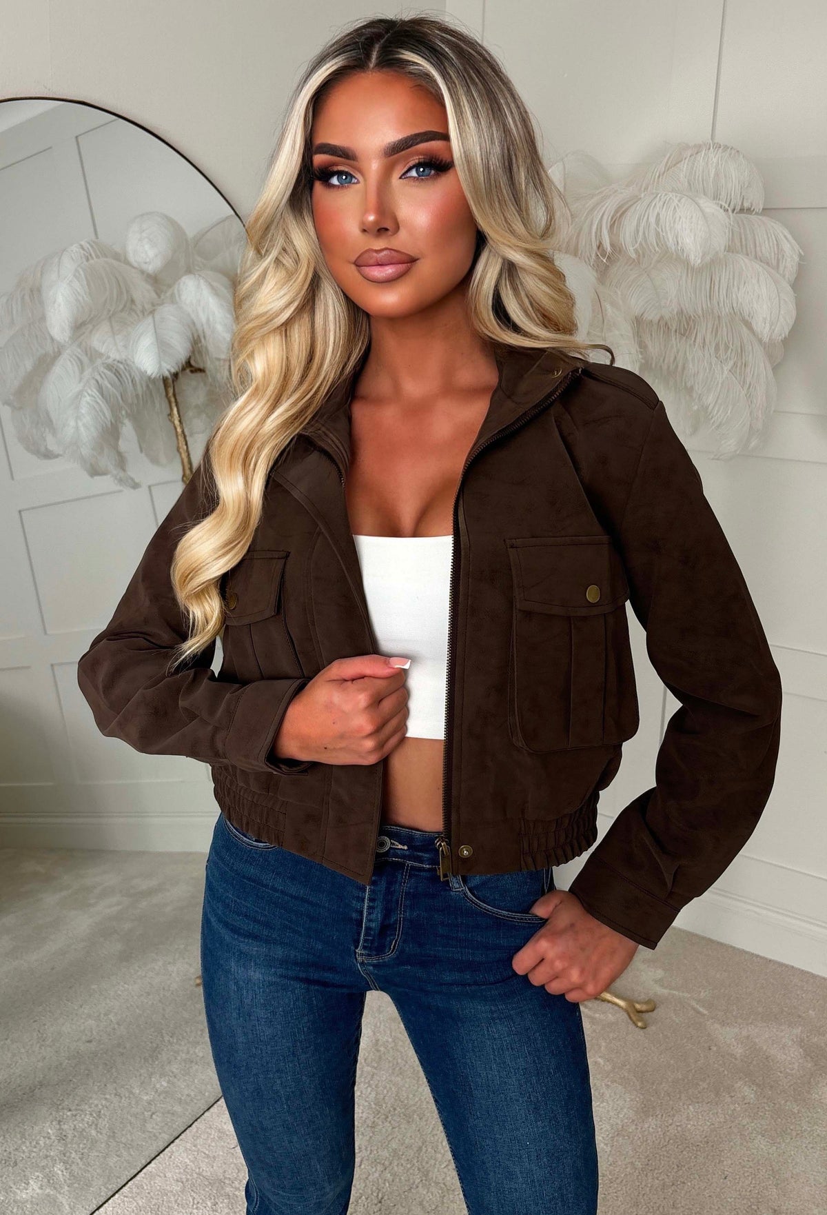 Fall Back Chocolate Brown Faux Leather Bomber