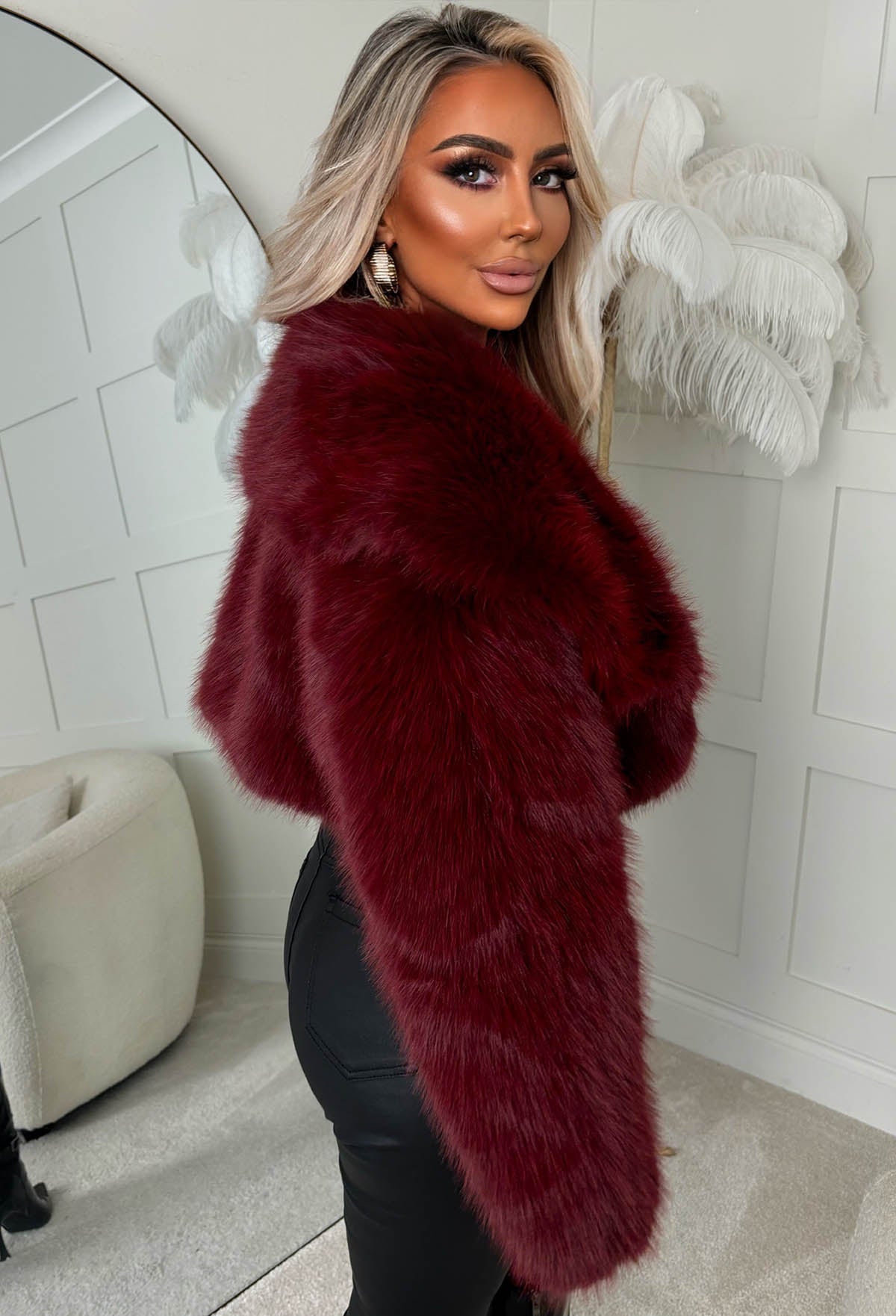Furever Yours Burgundy Faux Fur Shawl Jacket