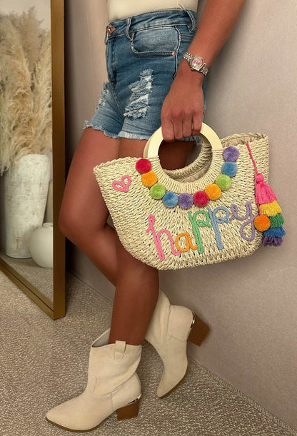Grecian Glam Multi Embellished Straw Bag