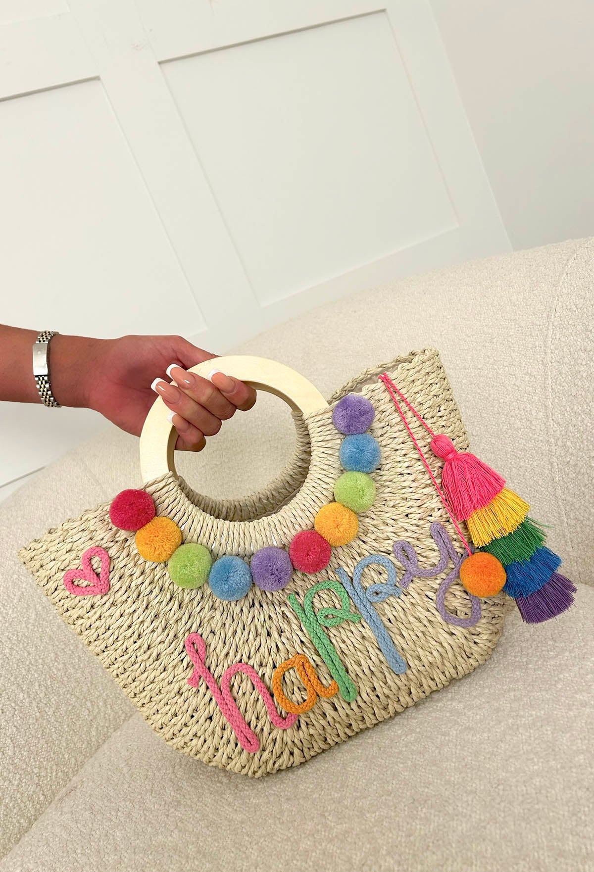 Grecian Glam Multi Embellished Straw Bag