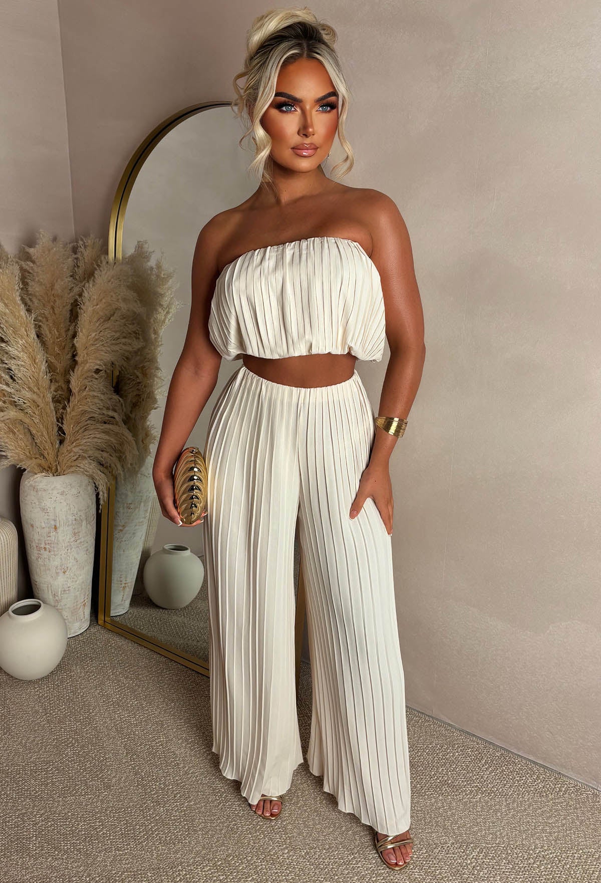 Hearts Delight Cream Plisse Trouser Co-Ord