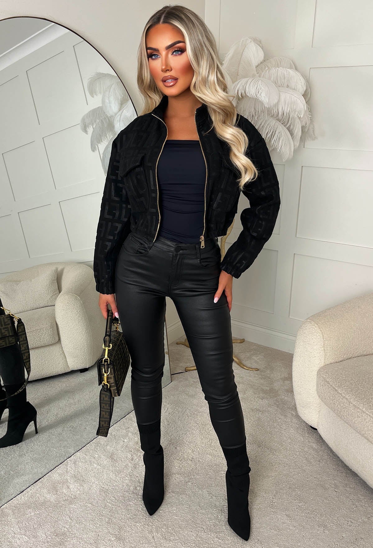 Honey Luxe Black Monogram Jacket